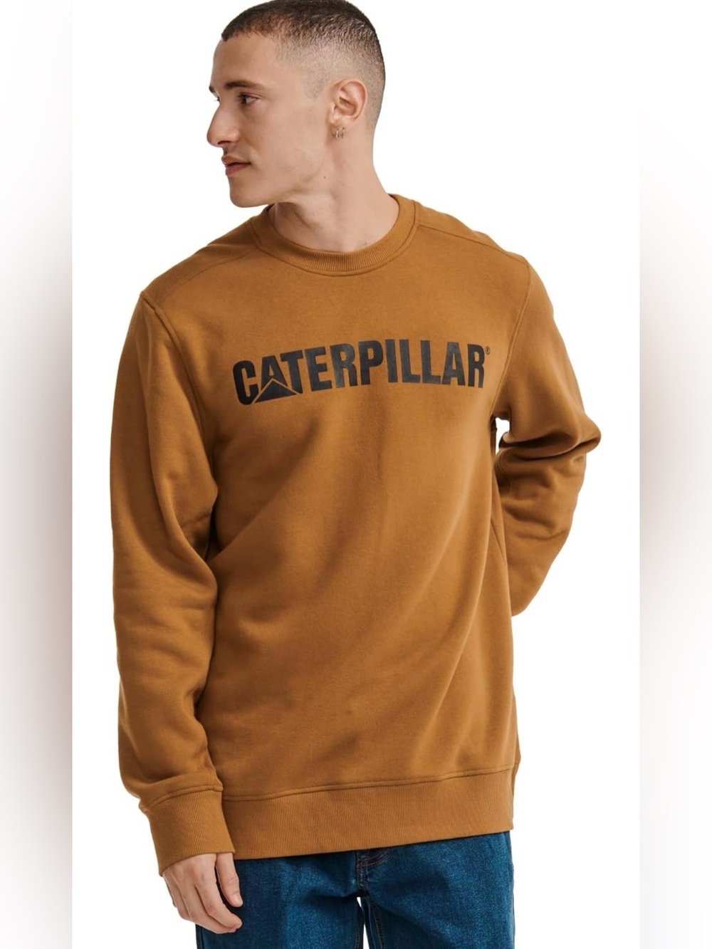 Caterpillar CAT Men's Graphic Crewneck Sweatshirt Brown Mustard 2XL